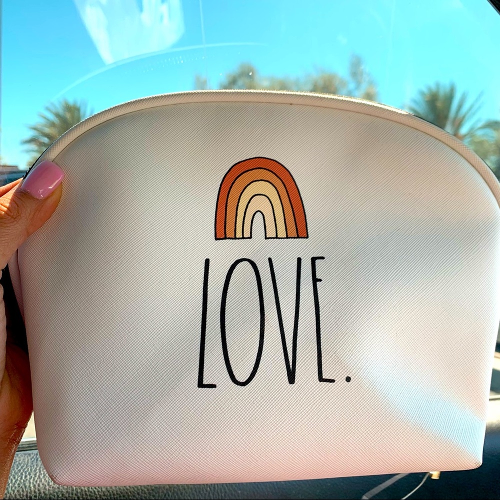 NWT RAE DUNN Cosmetic Makeup Bag “LOVE” White with rainbow